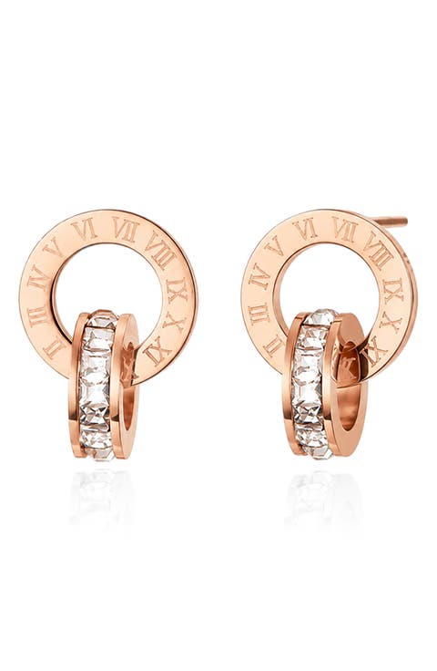 Roman Numeral Cubic Zirconia Drop Stud Earrings