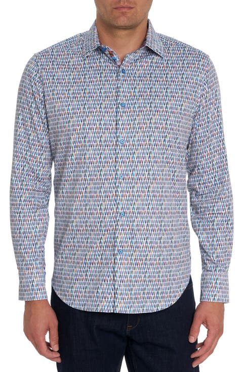 Boo-Yah Geo Print Stretch Cotton Button-Up Shirt