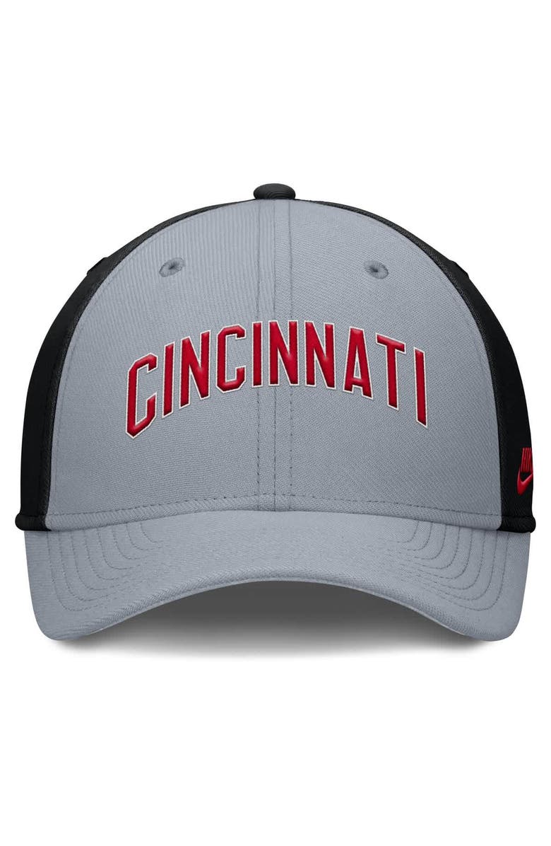 Nike Men's Nike Gray/Black Cincinnati Reds Rise Swoosh Performance Flex Hat, Alternate, color, 