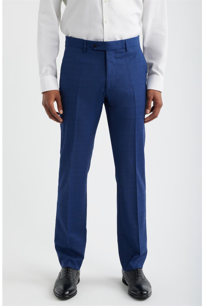 wool or cotton dress pants Noah Navy Glen Check Flat Front Wool & Cotton Dress Pants (Men)