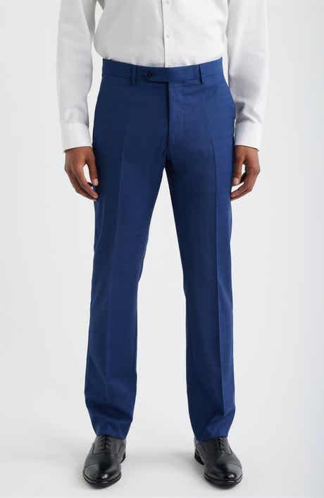 Zanella Noah Navy Glen Check Flat Front Wool & Cotton Dress Pants