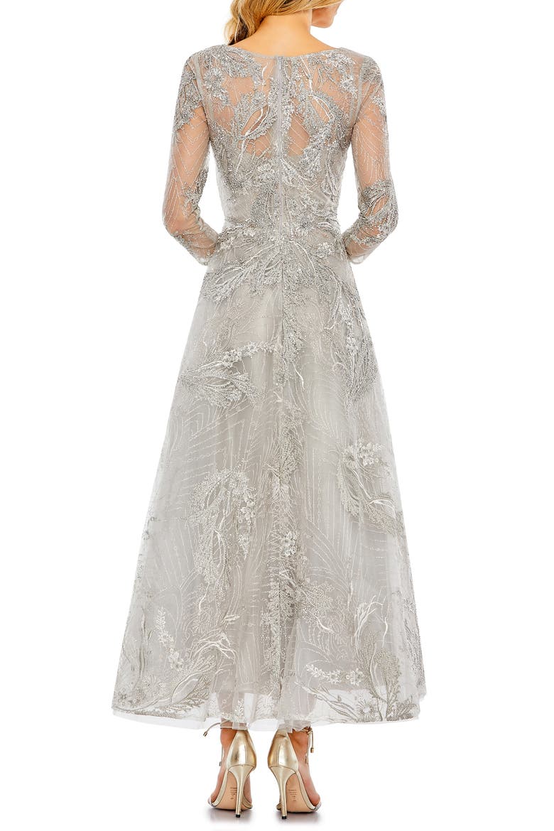 Beaded Floral A-Line Cocktail Dress, Alternate, color, PLATINUM