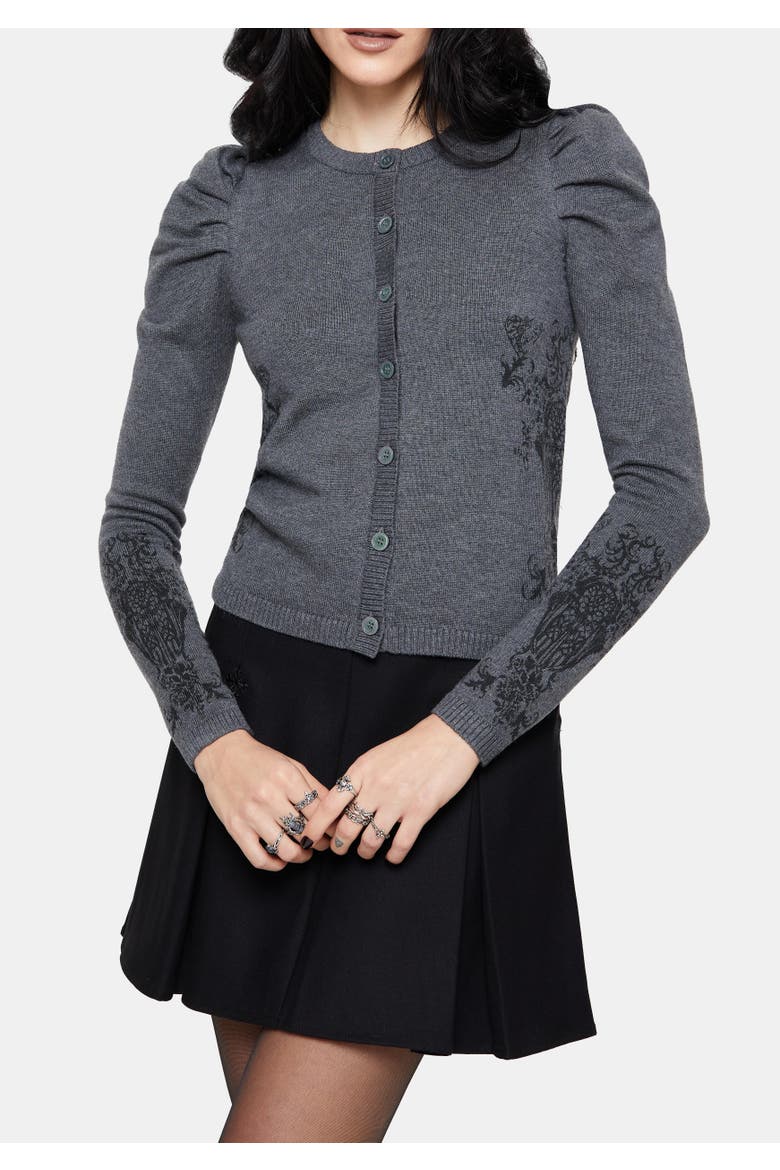 Nia Puff Sleeve Arch Knit Cardigan, Alternate, color, Grey