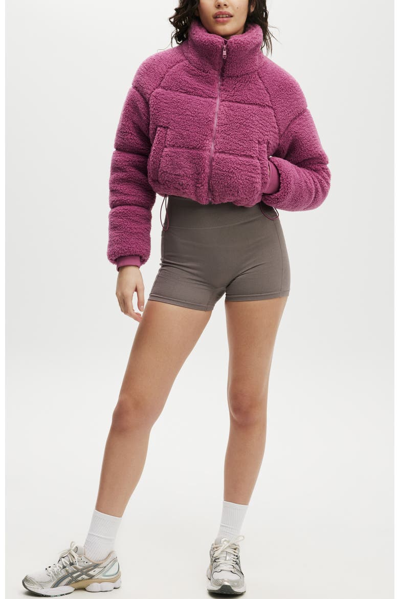 Women's Active The Mother Puffer Cropped Soft Fleece Jacket, Alternate, color, RED VIOLET