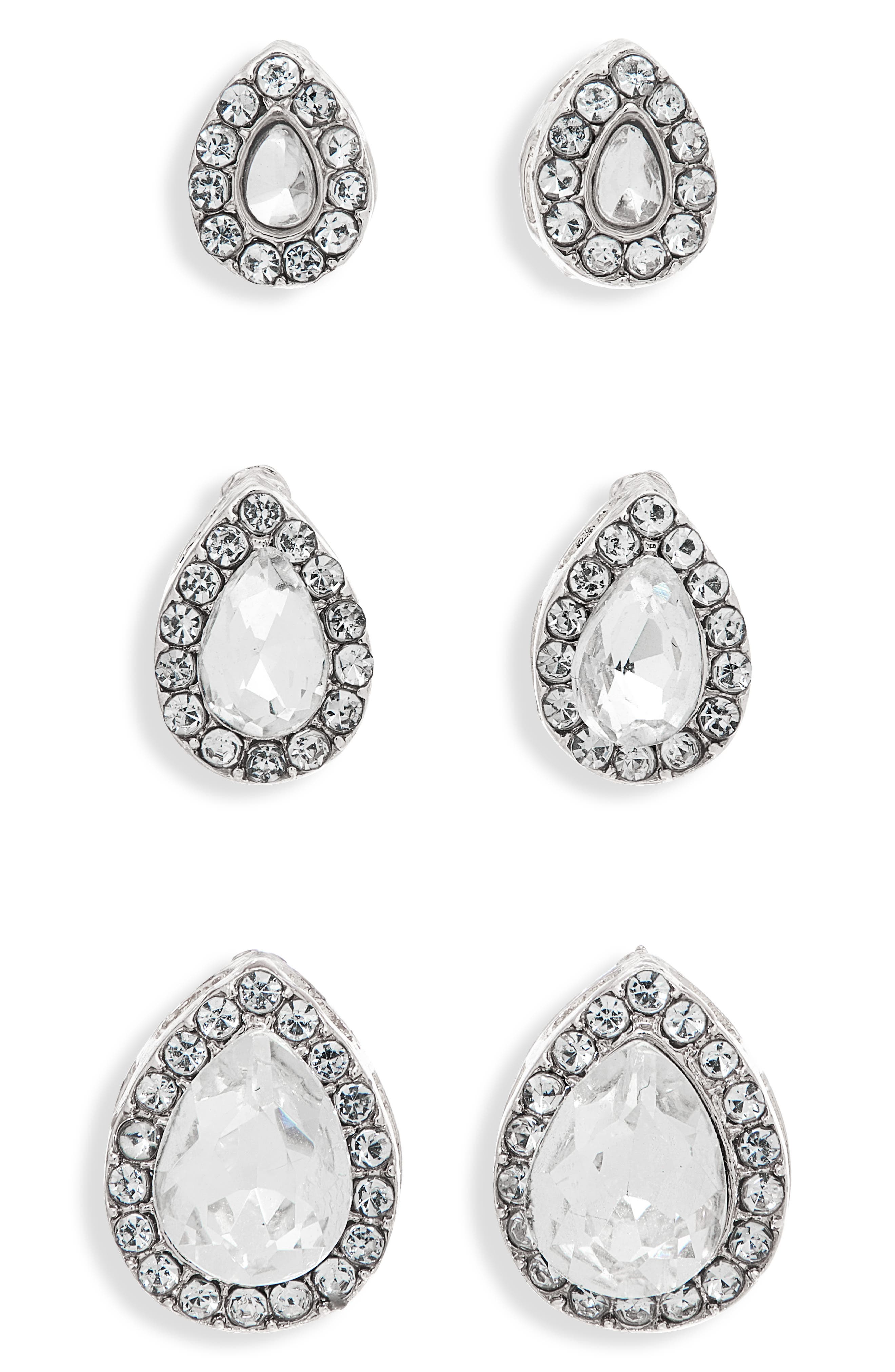 NATASHA Set of 3 Crystal Teardrop Stud Earrings