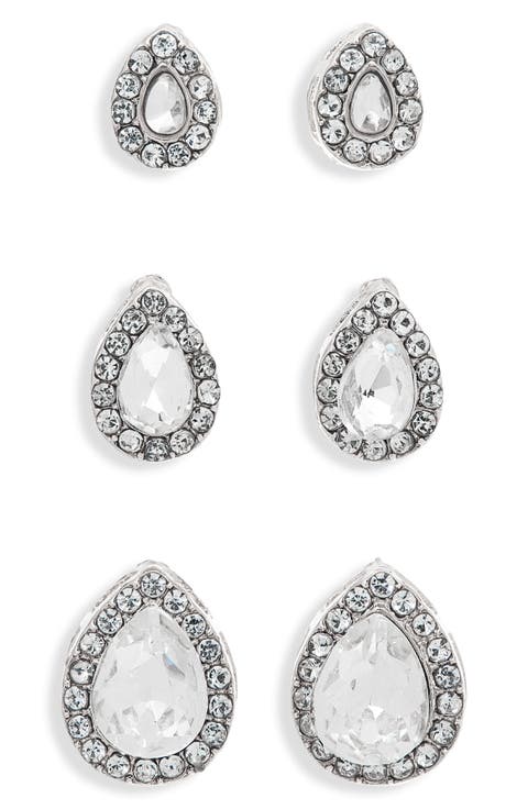 Set of 3 Crystal Teardrop Stud Earrings