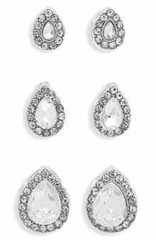 NATASHA Set of 3 Crystal Teardrop Stud Earrings