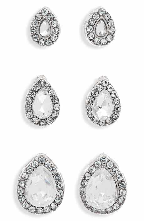 NATASHA Set of 3 Crystal Teardrop Stud Earrings