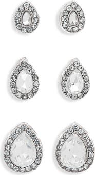 NATASHA Set of 3 Crystal Teardrop Stud Earrings