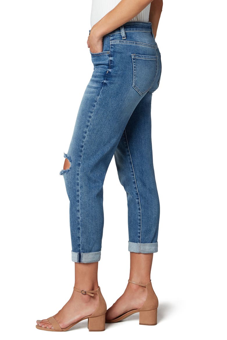 Ripped Cuffed High Waist Girlfriend Jeans, Alternate, color, ERIN
