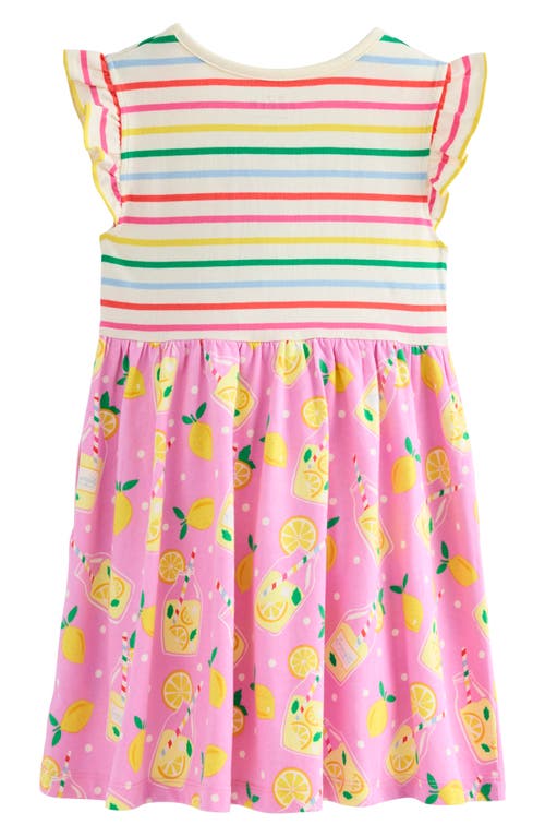 Mini Boden Kids' Poise Flutter Sleeve Cotton Dress In Chalk Pink Lemonade
