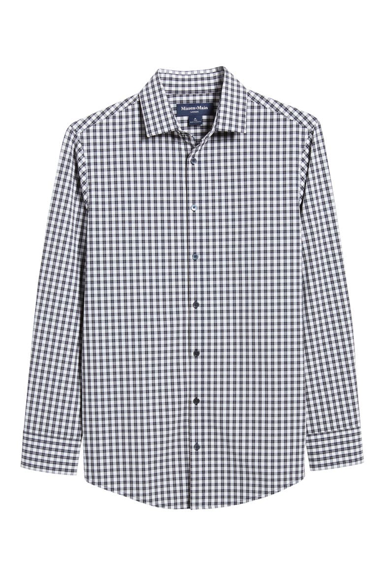 Leeward Trim Fit Plaid Performance Button-Up Shirt, Alternate, color, BLUE