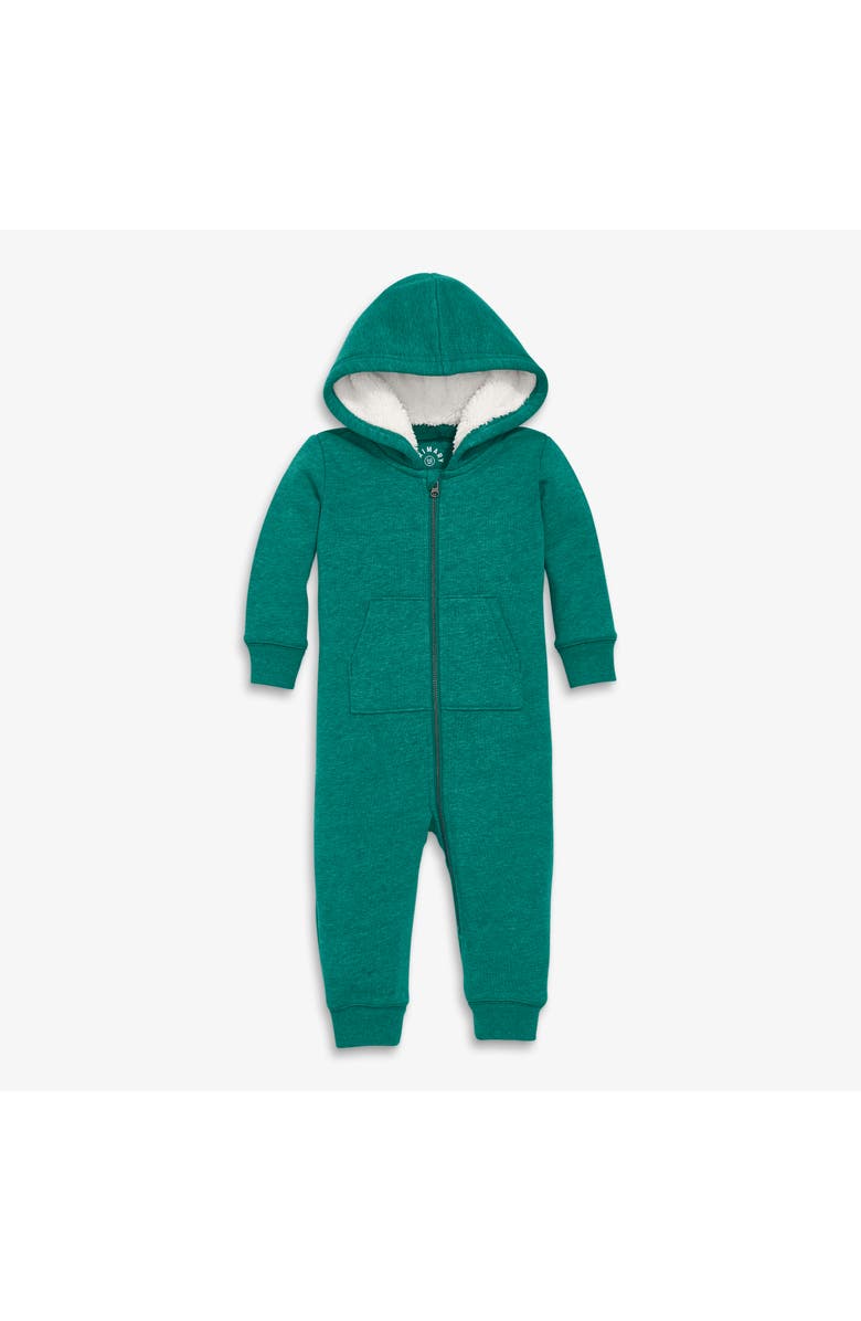 Primary Baby Teddy Fleece-Lined Zip Romper, Main, color, Heather Spruce