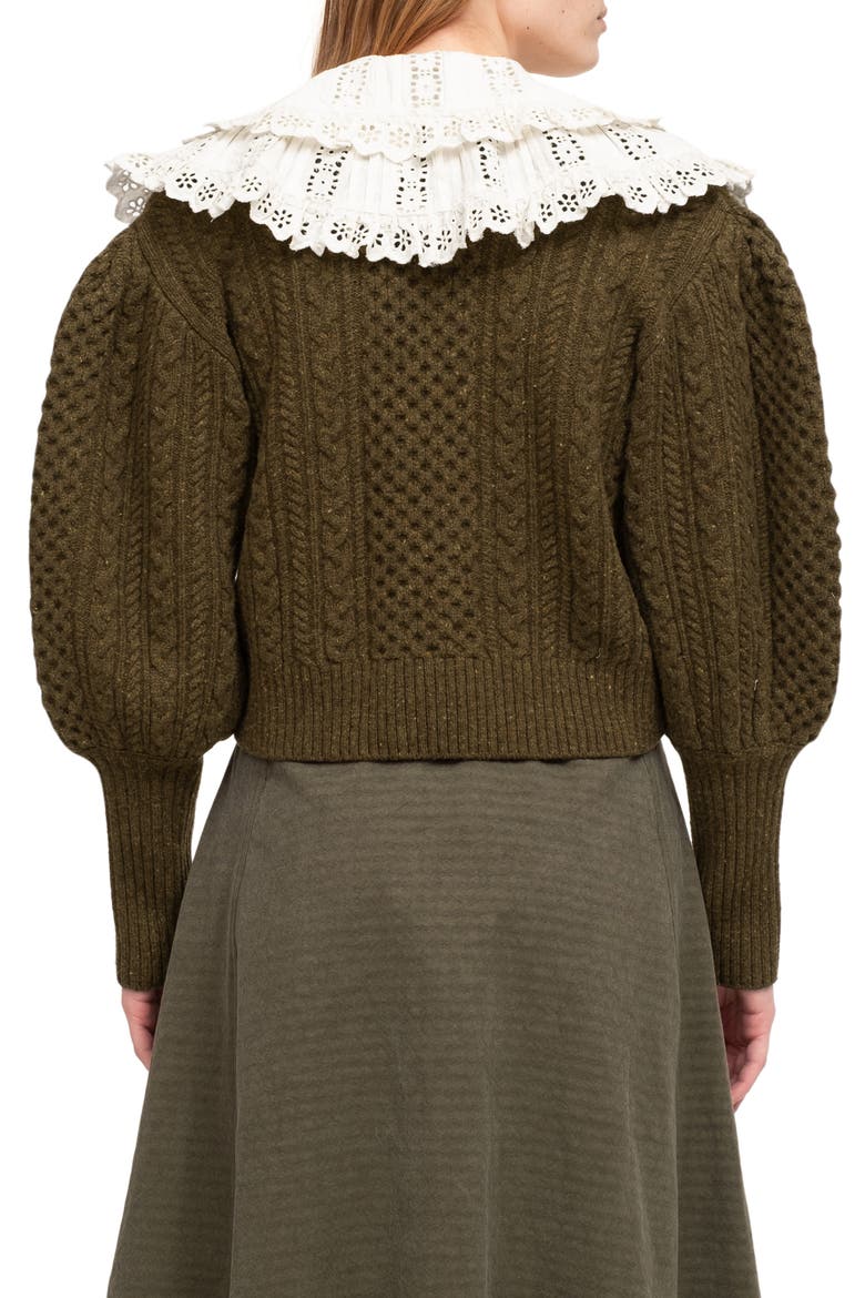 Juliette Merino Wool Cardigan with Removable Collar, Alternate, color, ARMY