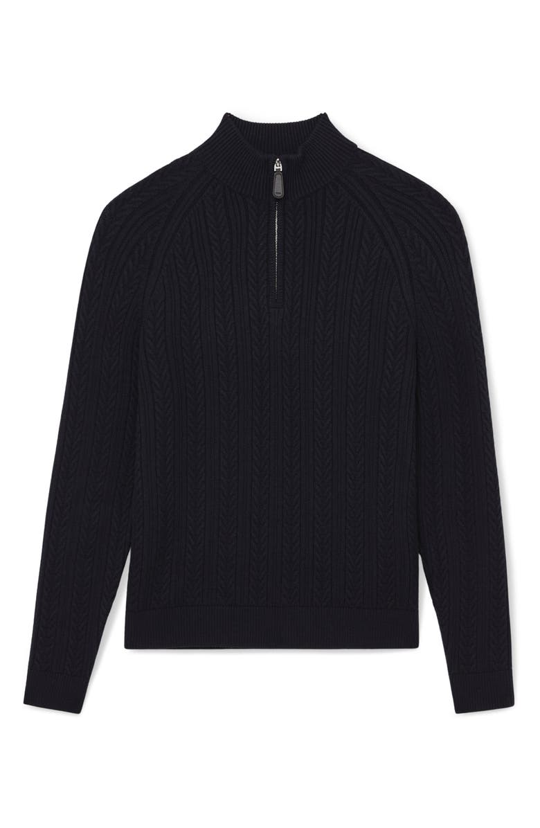 Reiss Loxley Cable Quarter Zip Sweater, Alternate, color, Navy