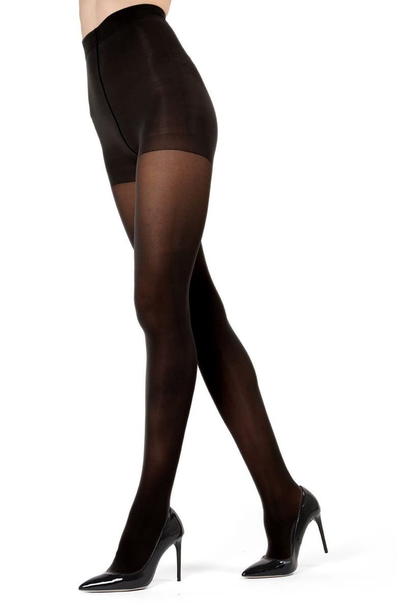 MeMoi Perfectly Opaque Control Top Tights, Main, color, Black
