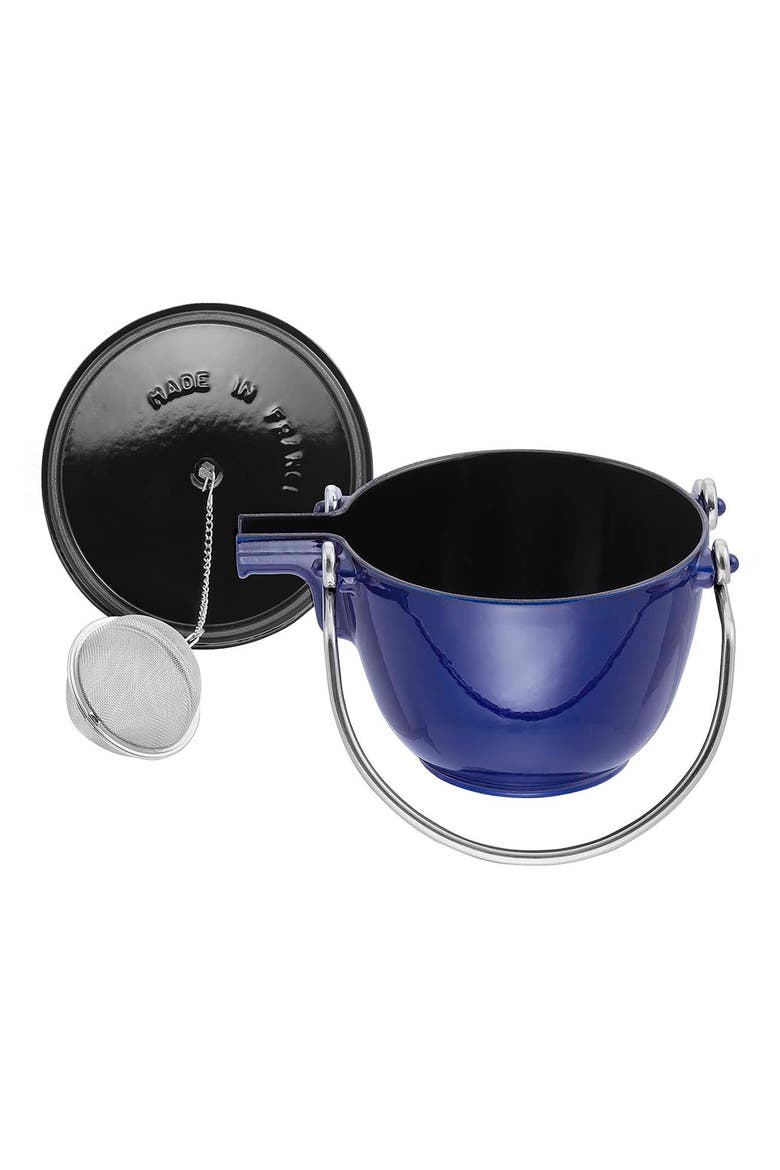 1-Quart Enameled Cast Iron Tea Kettle, Alternate, color, DARK BLUE