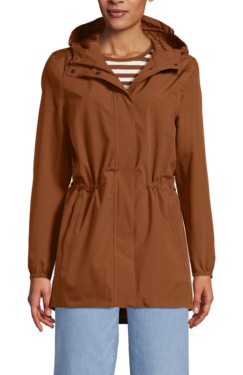 Lands' End Waterproof Hooded Packable Raincoat In Brown