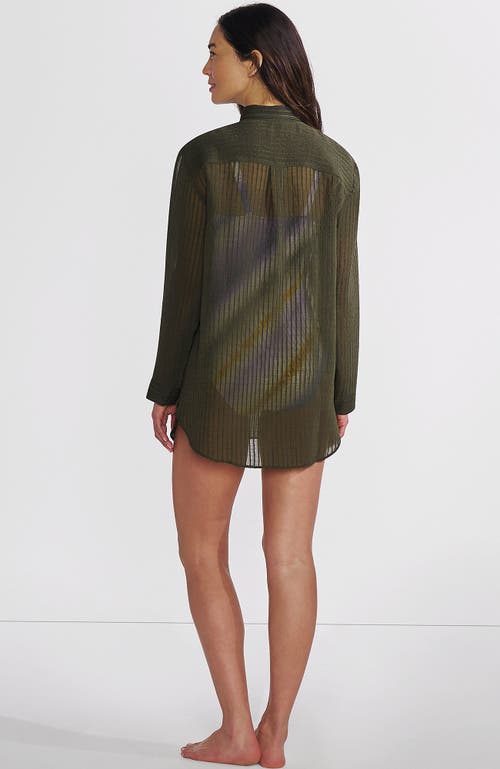 Shop Lands' End Cotton Gauze Button Down Swim Cover-up Shirt Dress In Rich Olive Green