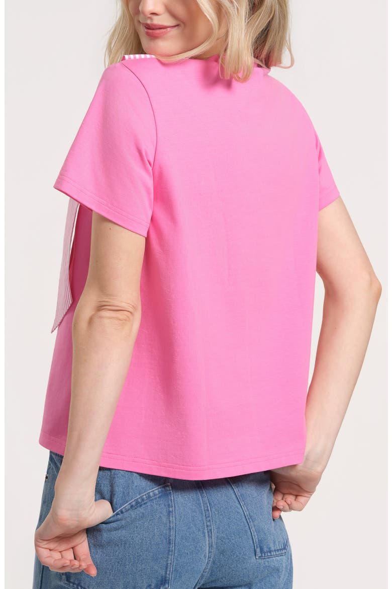 Striped Bow Stretch Cotton T-Shirt, Alternate, color, LIGHT PINK