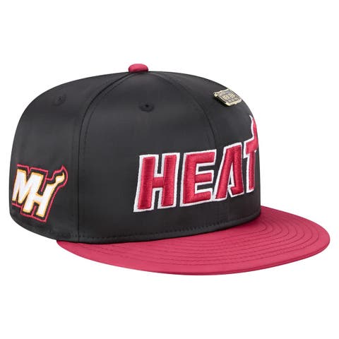 Men's New Era  Black/Red Miami Heat Throwback Satin Vintage Pin Two-Tone 59FIFTY Fitted Hat