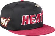 New Era Men's New Era Black/Red Miami Heat Throwback Satin Vintage Pin Two-Tone 59FIFTY Fitted Hat