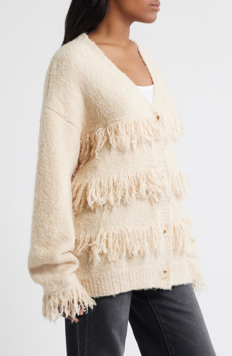 NASTY GAL Fringe Cardigan, Alternate, color, Cream