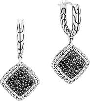 John Hardy Classic Chain Silver Square Huggie Hoop Drop Earrings