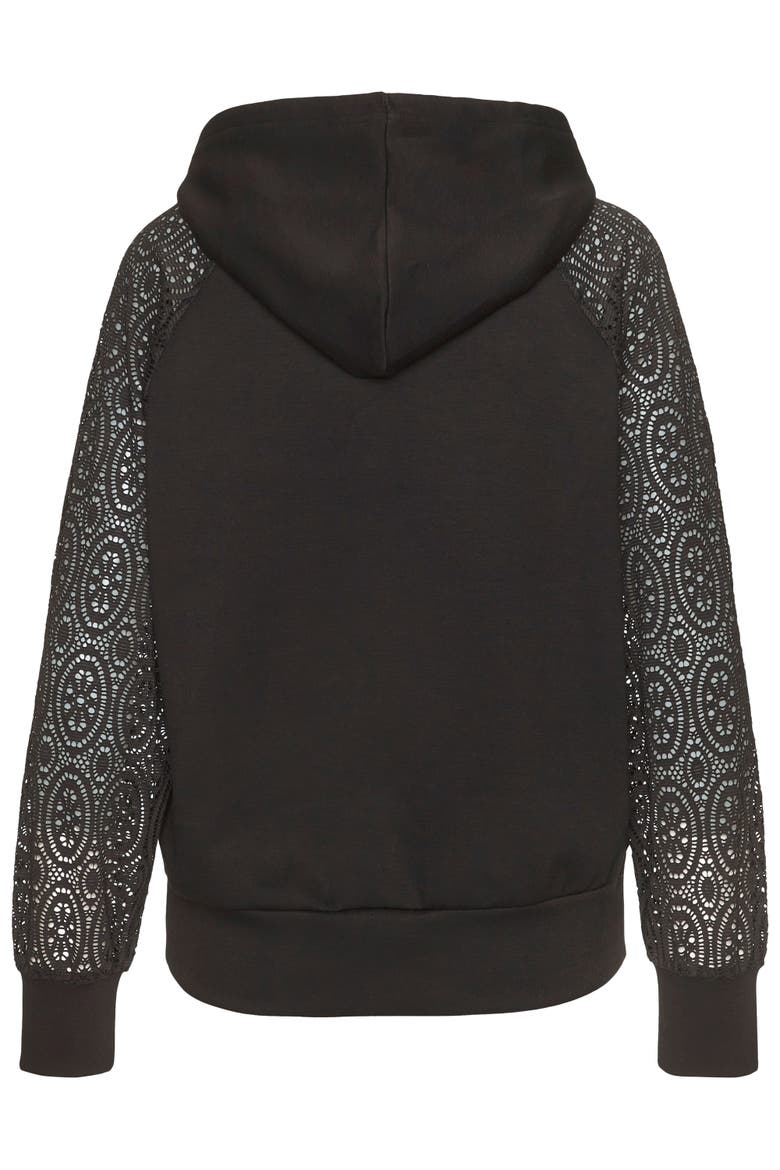 Lace Sleeve Hoodie, Alternate, color, Black