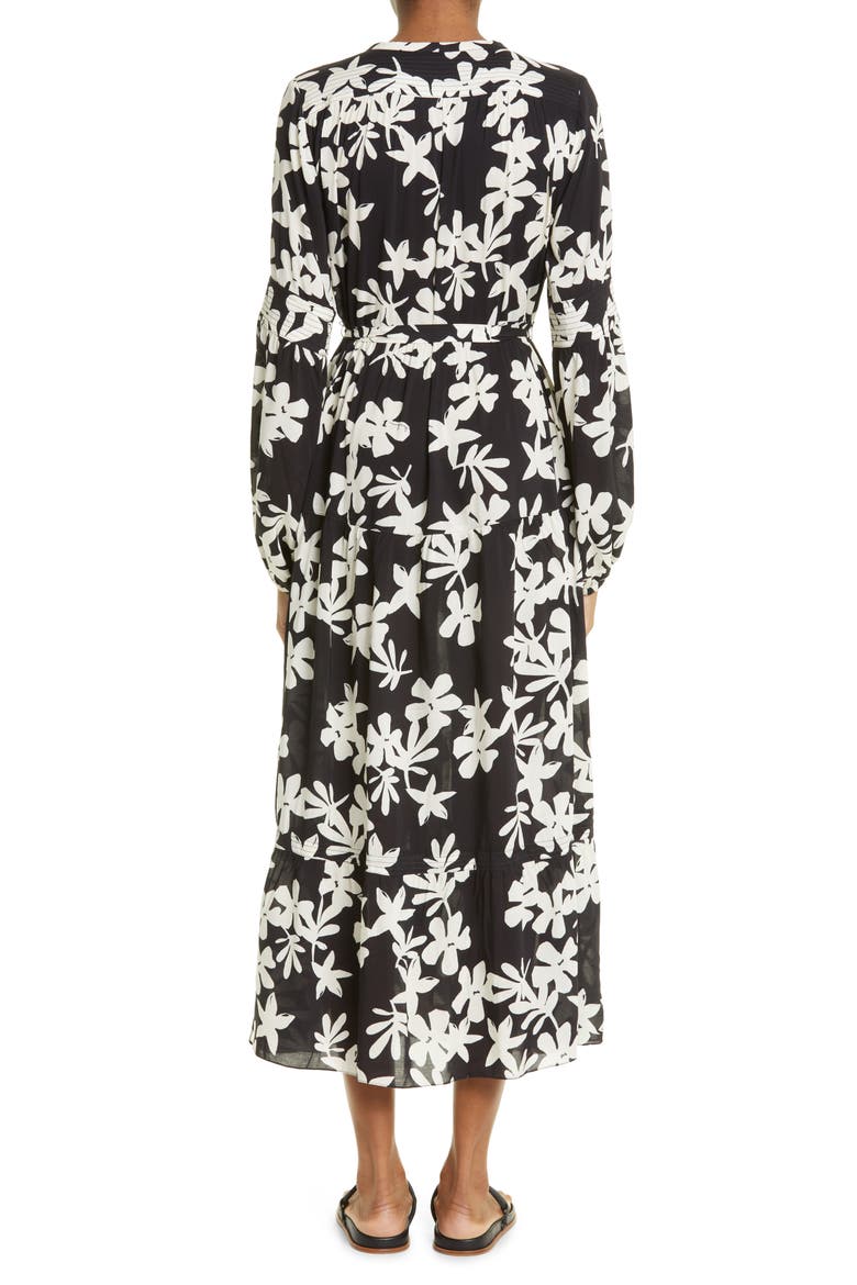 Sea Floral Long Sleeve Shirtdress, Alternate, color, BLACK