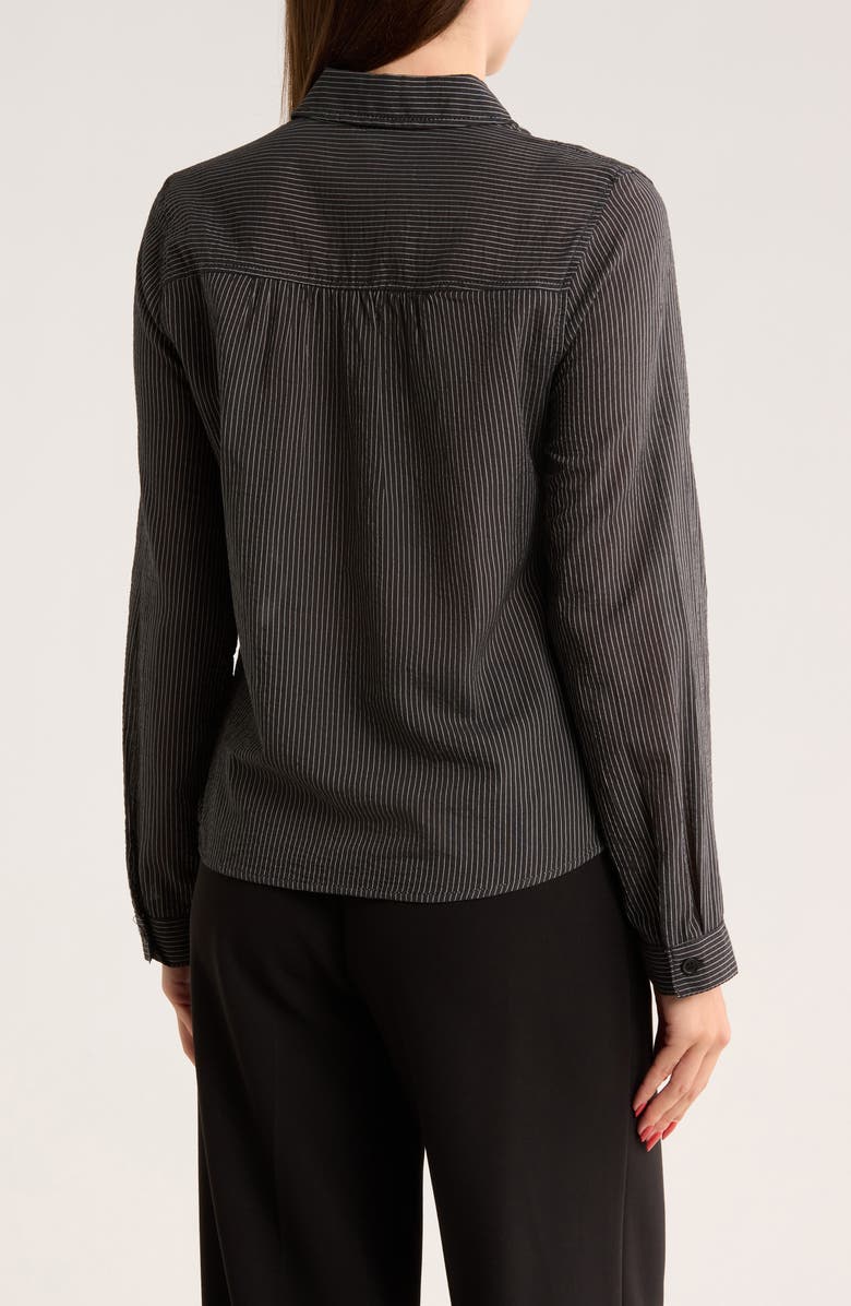 MAX STUDIO Stripe Appliqué Button-Up Shirt, Alternate, color, Black/ Ecru Pinstripe