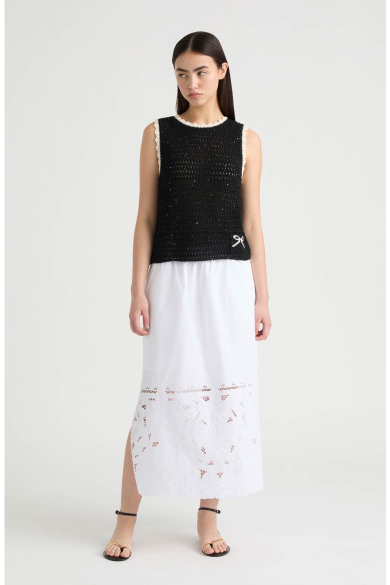 Cotton Poplin Eyelet Midi Skirt, Alternate, color, WHITE