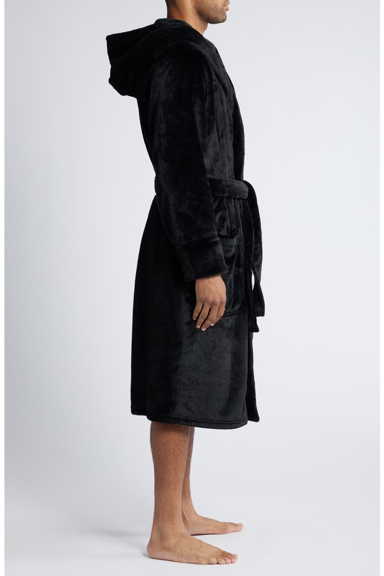 Fleece Hooded Robe, Alternate, color, BLACK