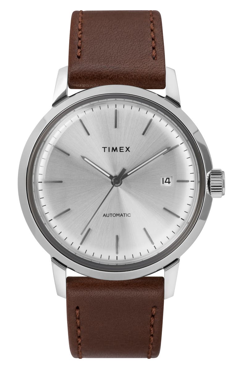 Timex<sup>®</sup> Marlin Automatic Leather Strap Watch, 40mm, Main, color, 