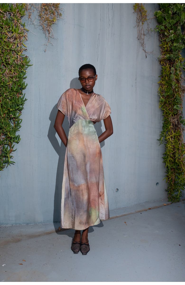 Untitled in Motion Mylon Silky Flutter Sleeve Midi Dress, Alternate, color, Naiad