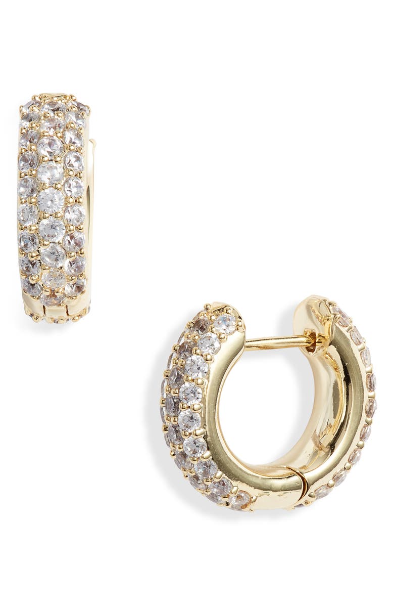 Kendra Scott Mikki Pavé Crystal Huggie Hoop Earrings, Main, color, Gold Metal