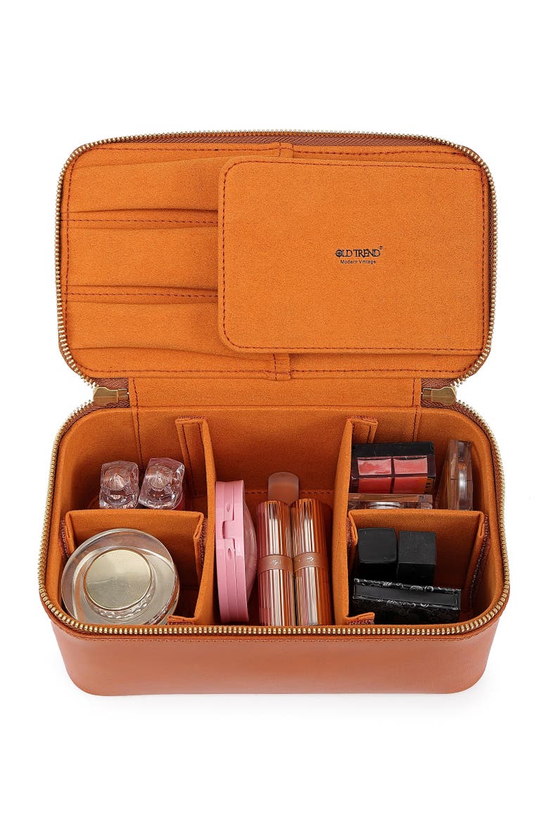 Ixia Genuine Leather Vanity Mini Trunk, Alternate, color, Caramel