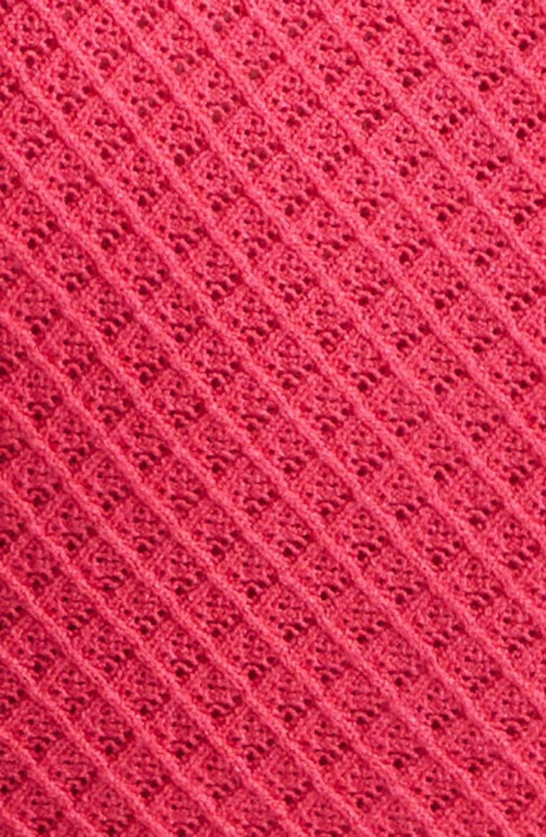 Alice + Olivia Ramona Puff SleevePointelle Polo Sweater, Alternate, color, Deep Pink