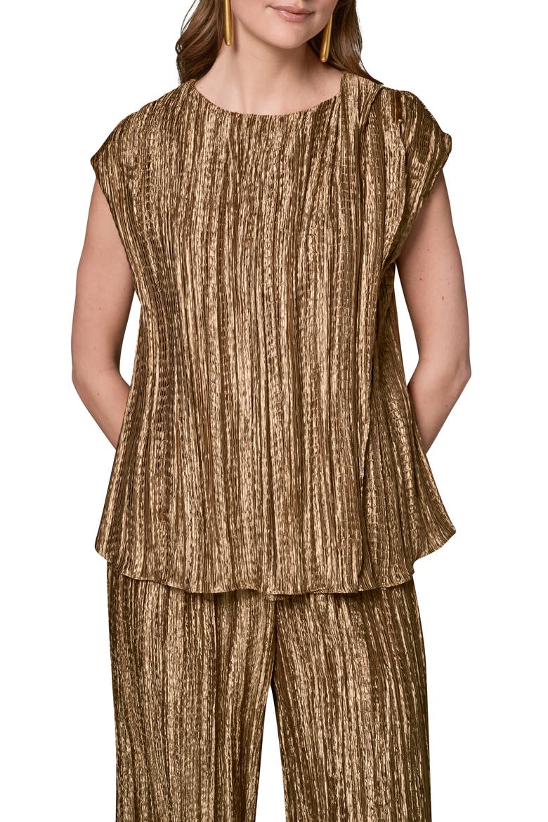 Pleated Metallic Top, Main, color, GOLD
