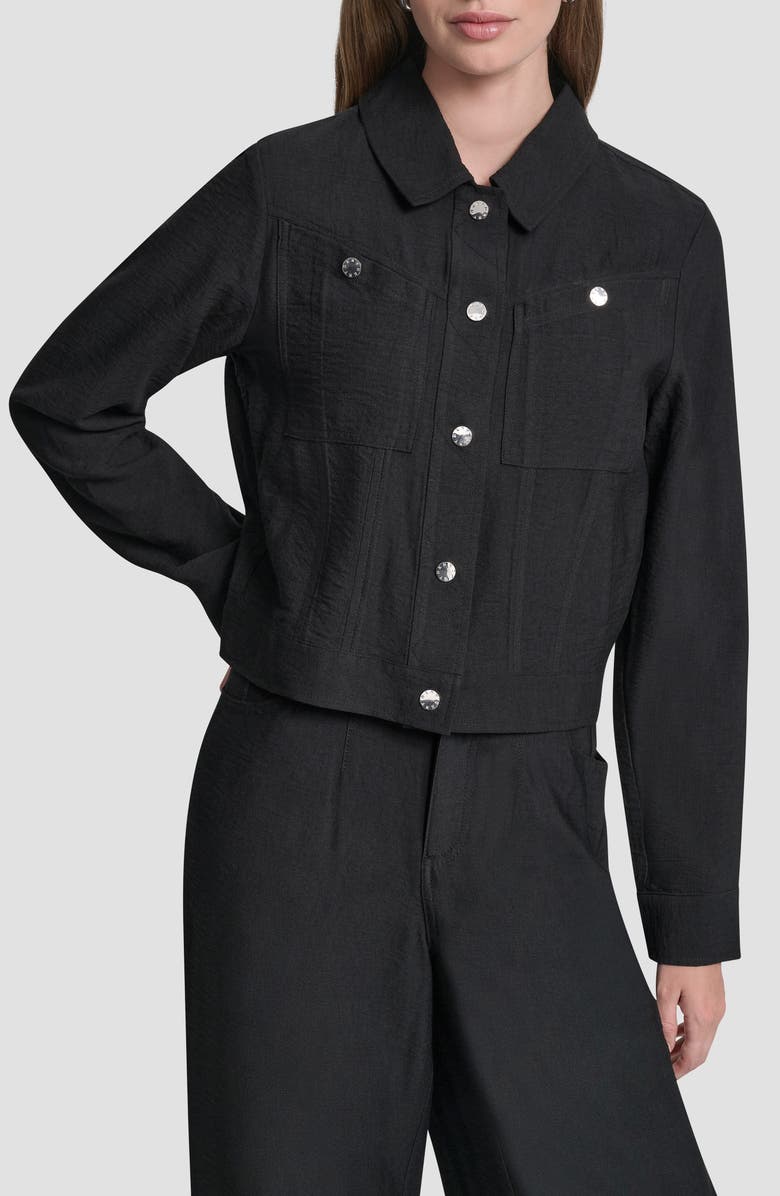 DKNY Twill Trucker Jacket, Main, color, Black
