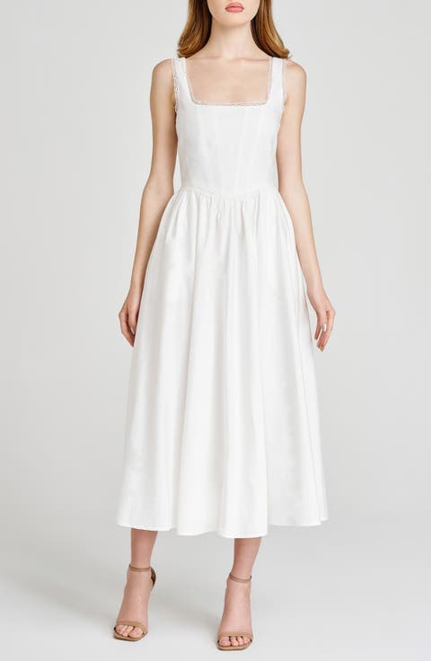 x Styled by COCO! Selene Lace Trim Stretch Cotton Midi Dress