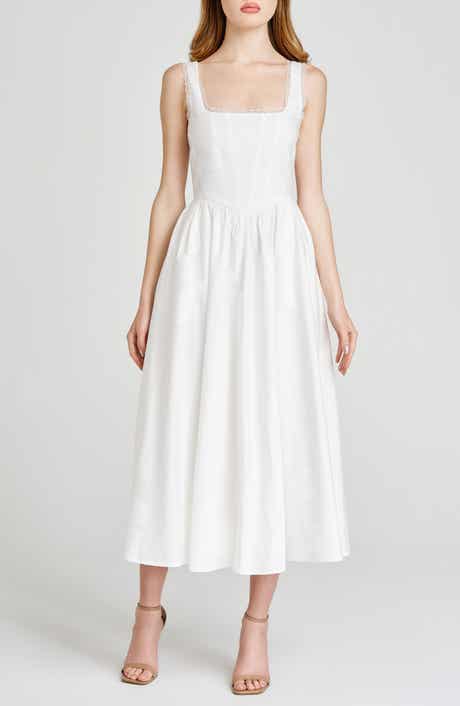 WAYF x Styled by COCO! Selene Lace Trim Stretch Cotton Midi Dress
