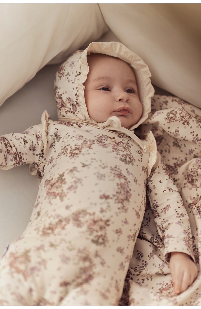 Manière Blooming Ruffle Accent Cotton Footie, Alternate, color, Sand