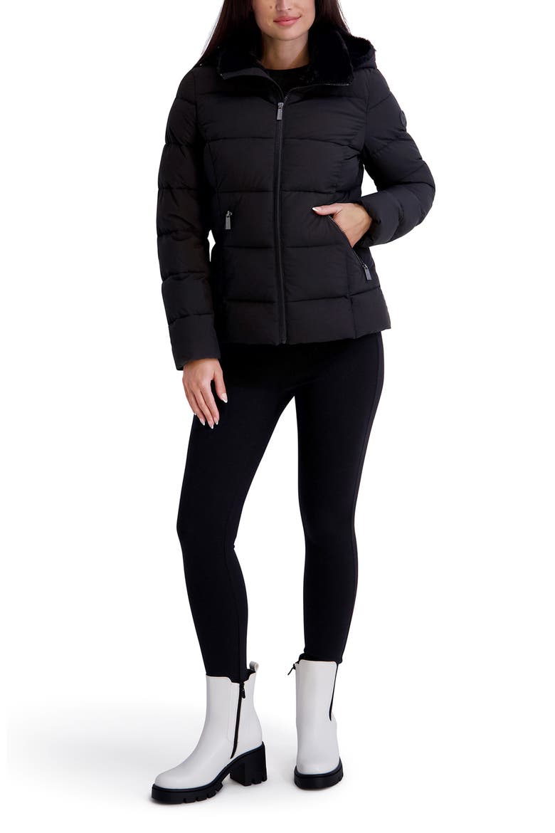Water Resistant Hooded Faux Fur Lined Puffer Jacket, Alternate, color, BLACK