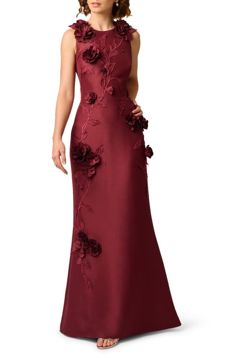 Floral Appliqué Stretch Mikado Gown