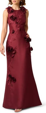 Aidan Mattox Floral Appliqué Stretch Mikado Gown