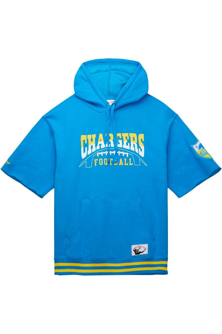 Men's Mitchell & Ness Powder Blue Los Angeles Chargers Pre-Game Short Sleeve Pullover Hoodie, Alternate, color, Powder Blue