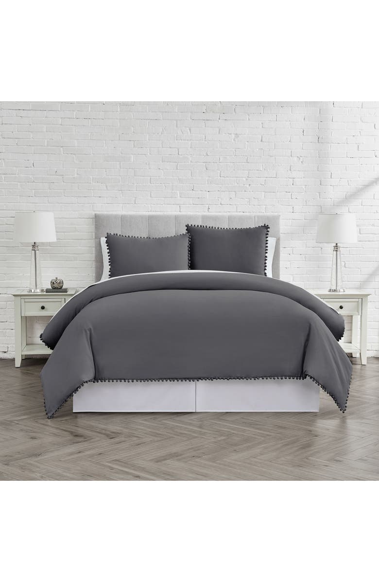 SOUTHSHORE FINE LINENS Classic Pompom Trimmed Duvet Cover Set, Alternate, color, Slate