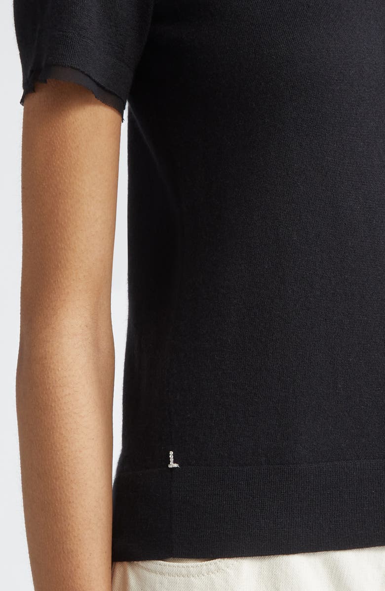 Lafayette 148 New York Short Sleeve Cashmere Crewneck Sweater, Alternate, color, Black