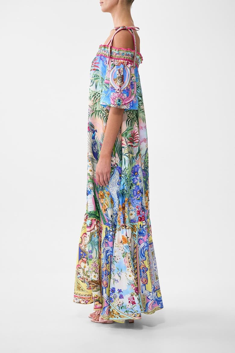 Long Off Shoulder Frill Dress With Straps Spirit Of Santa Maria, Alternate, color, Spirit Of Santa Maria